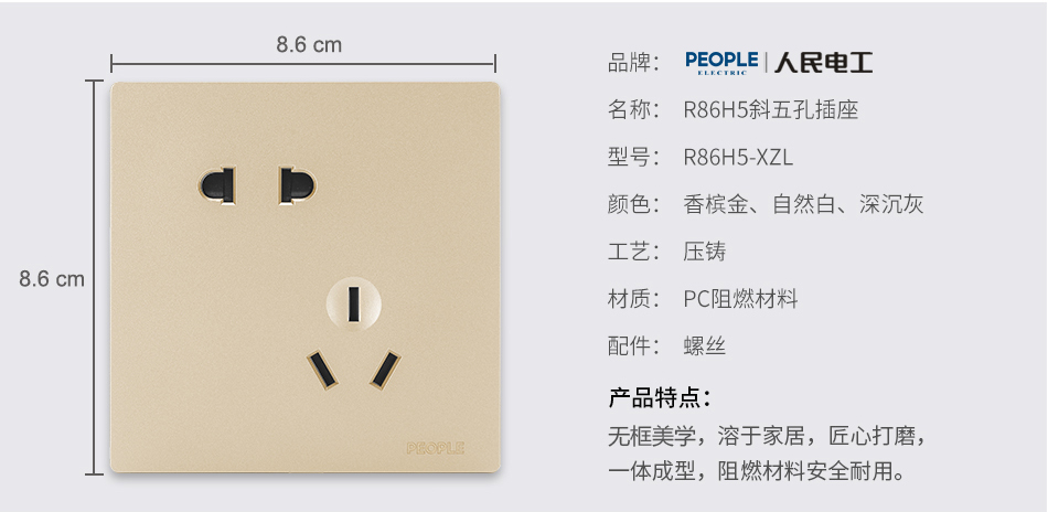 南宫NG·28相信品牌力量斜五孔插座(R86H5) 
